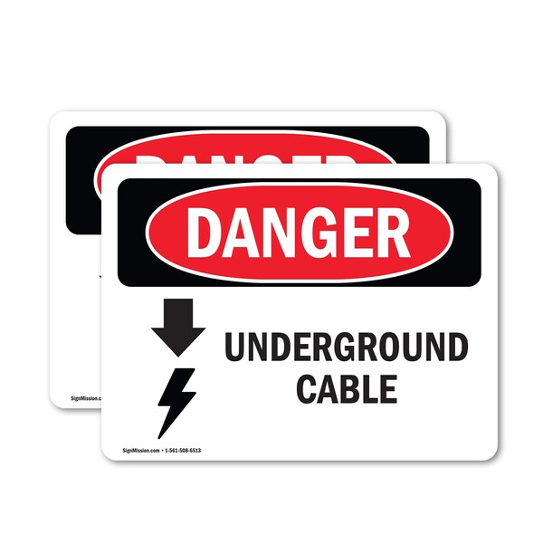 Signmission Underground Cable Danger Sign, Vinyl Decal, 7in W x 5in L, 2PK OS-2PACK-DS-D-57-L-1599 - main
